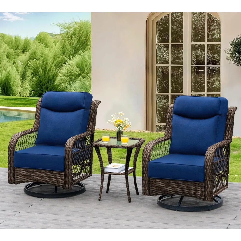 

Outdoor Rocking Chairs Set of 3 Wicker Swivel Chair Patio Furniture Set with Rattan Coffee Table, Gliding Bistro Sets for Outsid