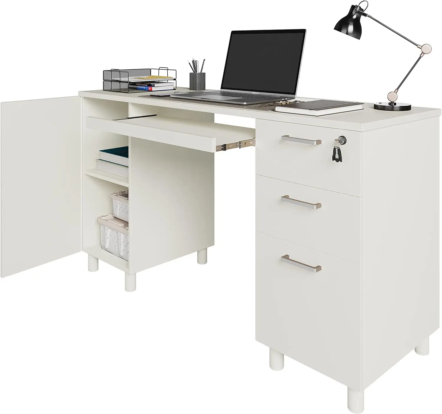 Venice Computer Desk Office Desk with 3 Drawers CPU Storage Cabinet Laptop Workstation Form Meets Function