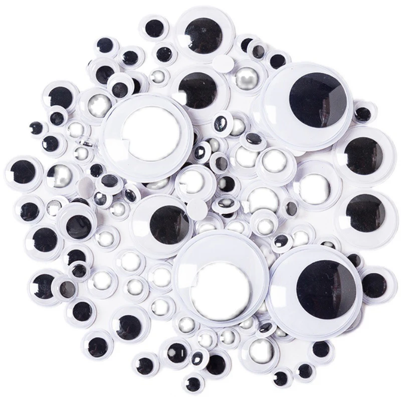 Olhos móveis de plástico em preto e branco, olhos autoadesivos para bricolage, boneca animal artesanal, acessórios para brinquedos, tamanhos mistos, 20 unid