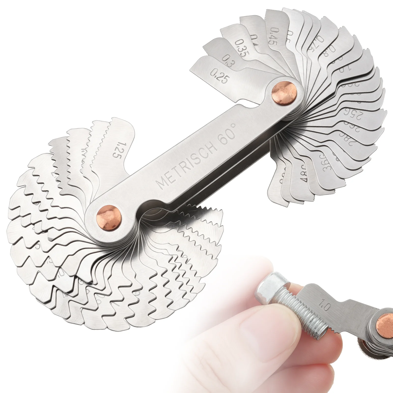52 Pcs Blade Metal Nut Thread Pitch Gauge Stainless Steel Metric Whitworth 60 55 Degree Measuring Gage Screw Thread Pitch Gauge