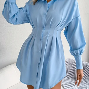 Casual Women's Sleeve Casual Kleid, Botons, Weiß, Blau, Green, Autono -Kleidung, 2023 6 Hauptverkaufskleid Blue Shirt - №4