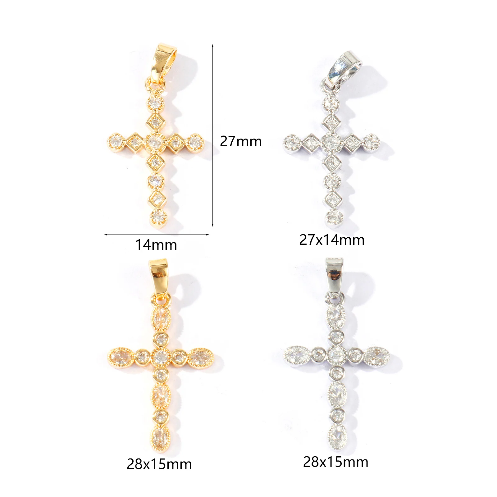 2pcs Religious Brass Charm Gold Plated Cross Clear Cubic Zirconia Pendants DIY Necklace Bracelet Women Party Jewelry Findings