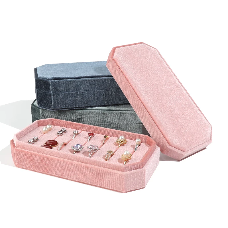 Rings Holder with Jewelry Storage Container Finger Rings Stand Rings Box Velvet for Dress Tables Cabinets Women Girls Drawer