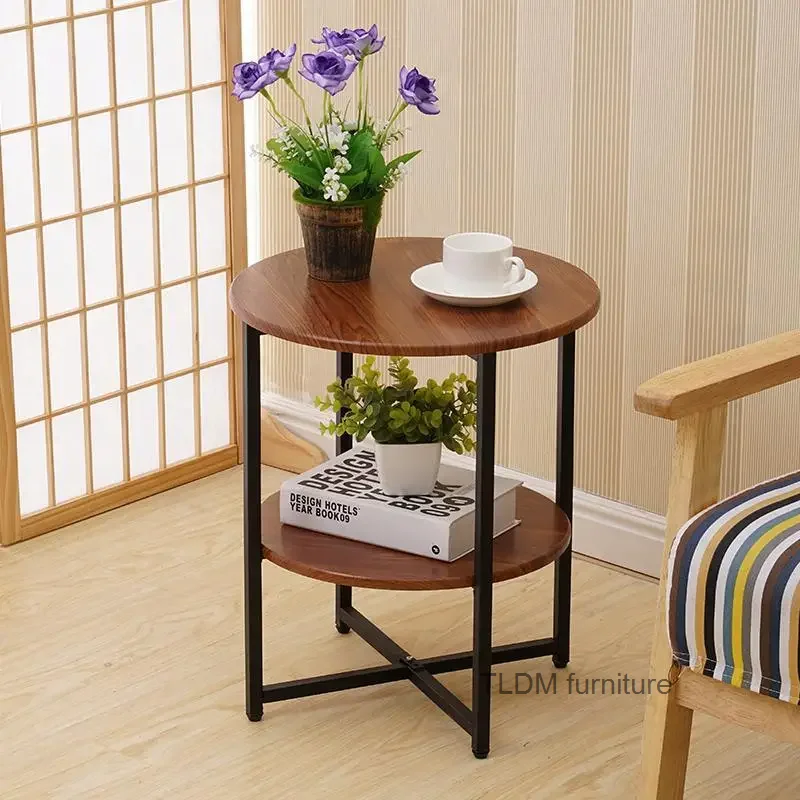 

Modern Simple Small Double-Deck Coffee Tables Nordic Furniture Living Room Moving Corner Sofa Side Round Table Cabinet Bedside