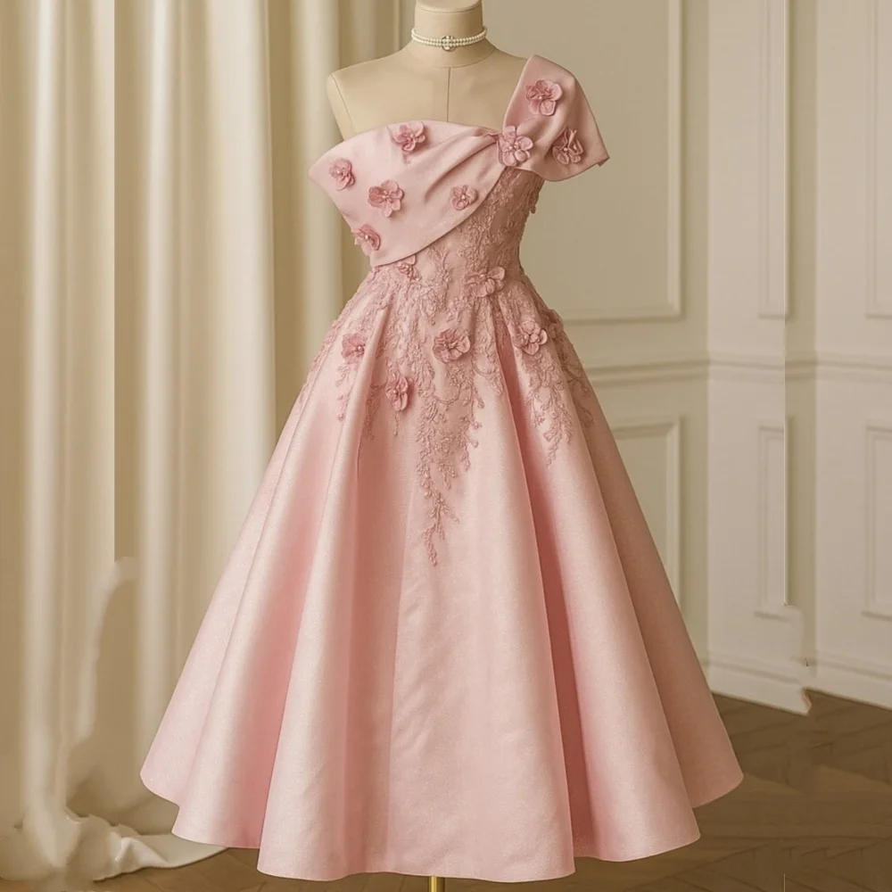 

Индивидуальные платья миди из джерси в современном стиле с цветочной складкой трапециевидной формы на одно плечо, платья миди на заказ для случая Pastrol