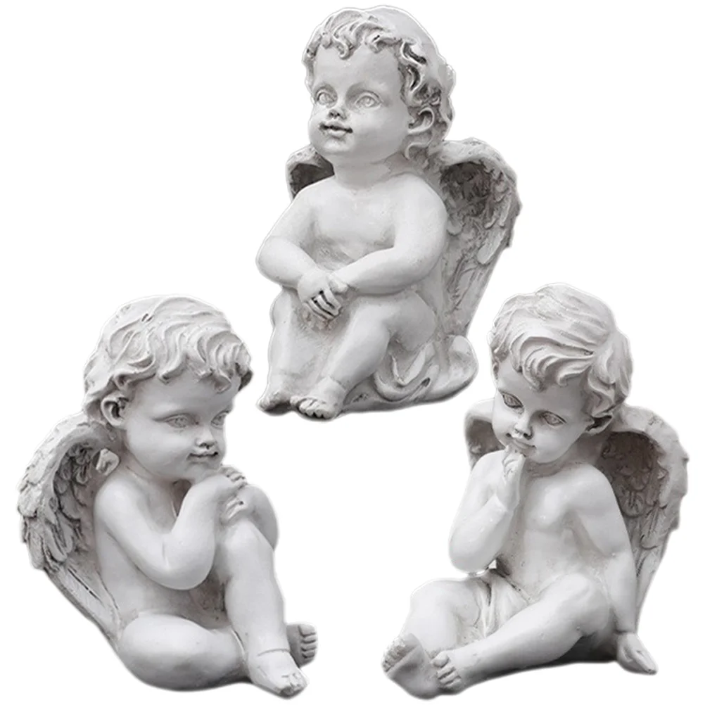 

3Pcs Classic Angel Statue Resin Crafts Home Office Decoration Safe Practical Long-Lasting Angel Sculpture Garden Statue