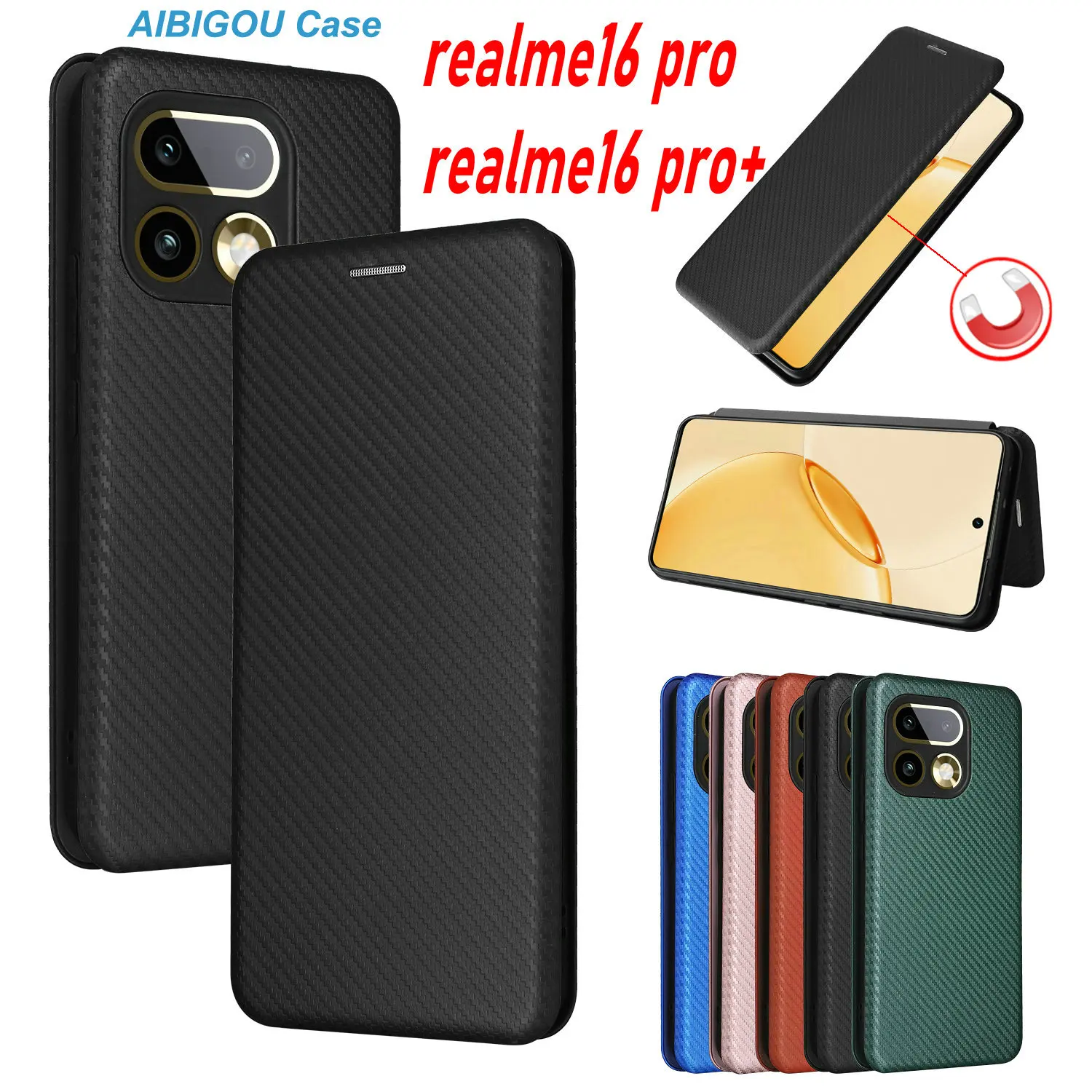 

For Realme 16 PRO+ Realme16 Luxury Carbon Fiber Skin Leather Case Book Flip Magnet Full Cover For Realme 16 PRO PLUS Phone Bags