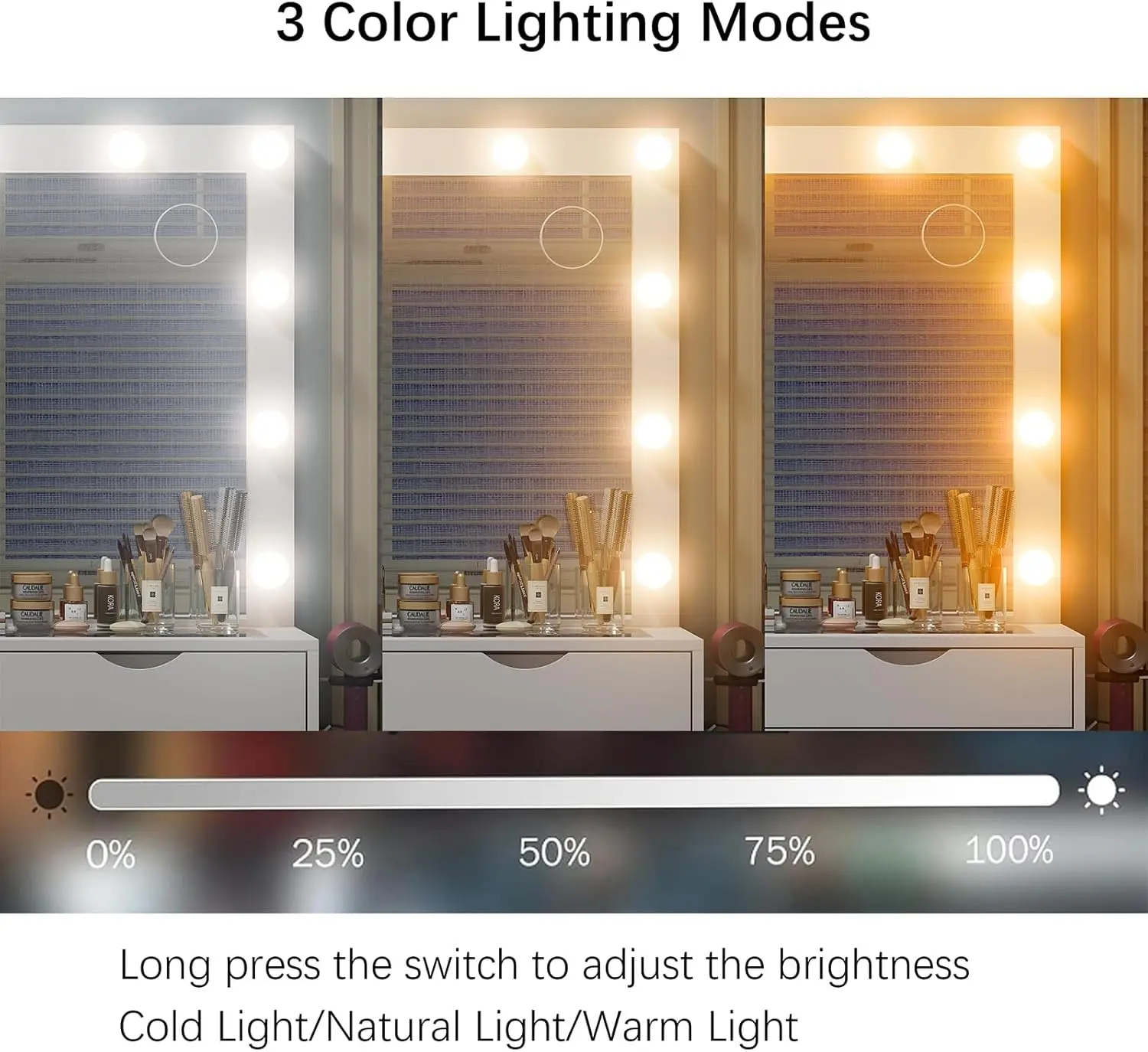 Vanity Desk with Mirror and Lights, Makeup Table with Charging Station, 3 Color Lighting Modes, 15 Drawers Dressing Table image 5
