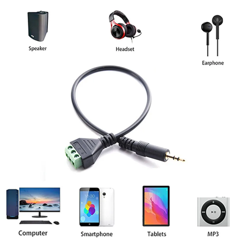 3Pin Terminal Adapter 3.5mm dual channel audio headphone plug, stereo soldering free green terminal adapter cable