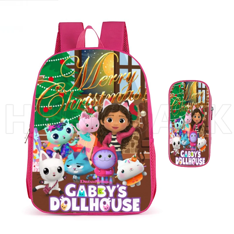 Mochila Pink Lovely Gabby\'s Doll House, pequena bolsa de escola princesa para crianças, sacos de livros para meninas, 12 \