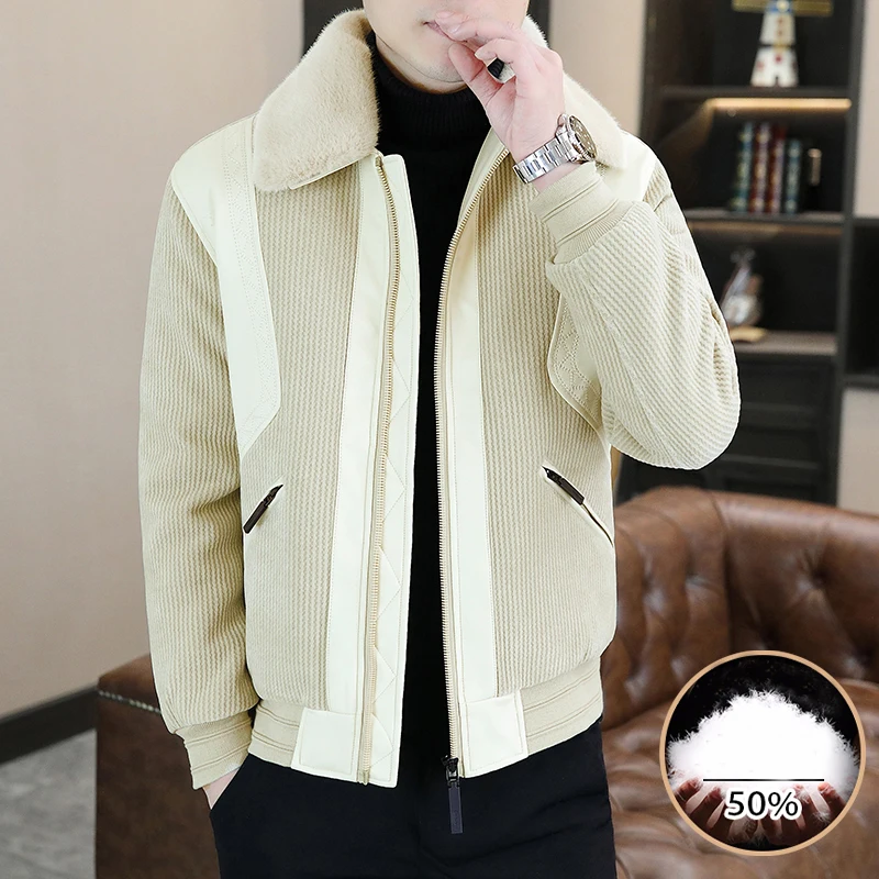 High-Quality Men's Short Puffer Coat 2025 Winter Detachable Fur Collar Warm Duck Down Jacket Casual Windproof Thicken Top Parkas