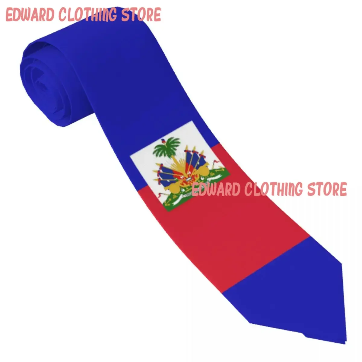 Mens Tie Haiti Flag Emblem Neck Ties Stripes Elegant Collar Tie Printed Wedding High Quality Necktie Accessories
