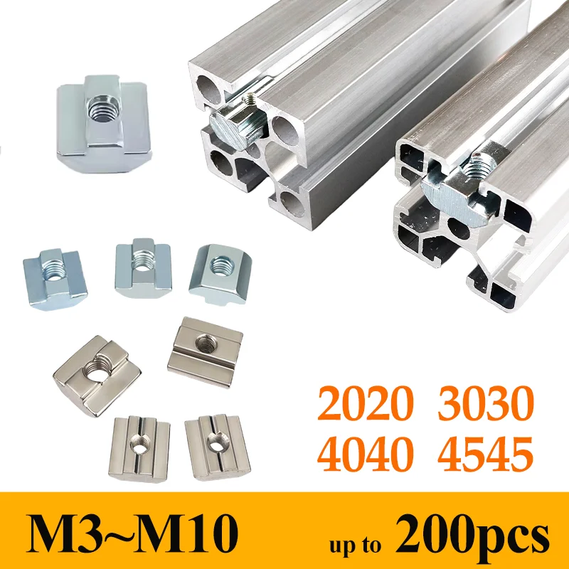 

T Block Square Nut Slot Sliding Nut In t M3 M4 M5 M6 M8 T-Track Sliding Hammer Nuts for Connection Aluminum Profile 2020 3030 40
