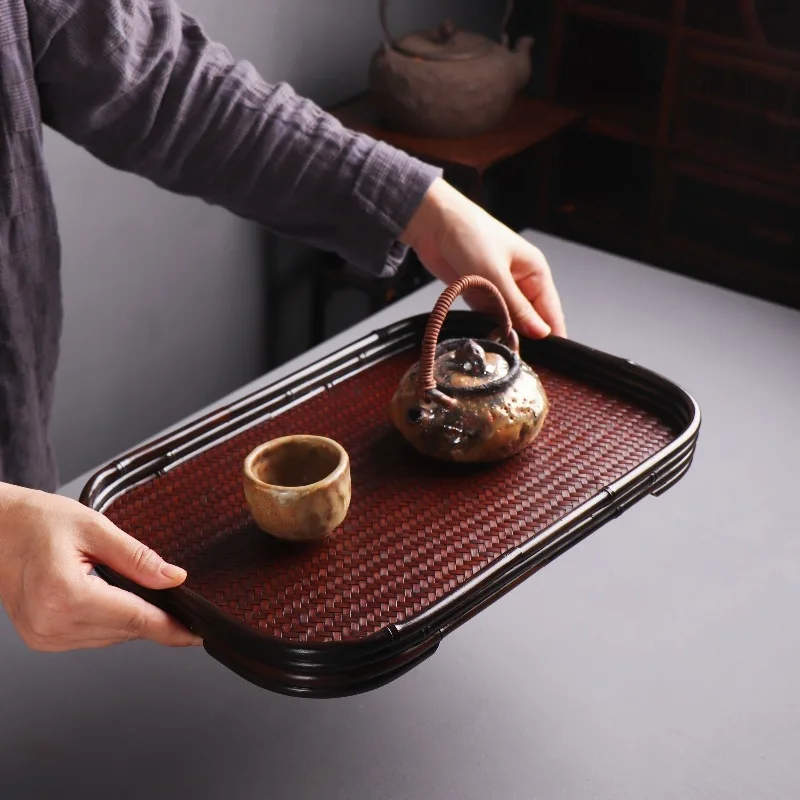 

Оригинальный бамбуковый поднос с фиолетовым бамбуковым ковриком, поднос для хранения чайного сервиза из бамбукового продукта, винтажный бутиковый чайный сервиз, поднос для чая