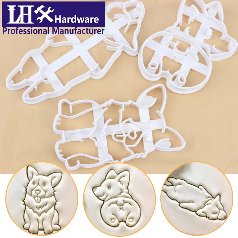 3pcs Dog Corgi Cookie Cutter Mold Pet Shape Mould Dough Biscuit Pastry Tools for Wedding Birthday Party Cake Decor G