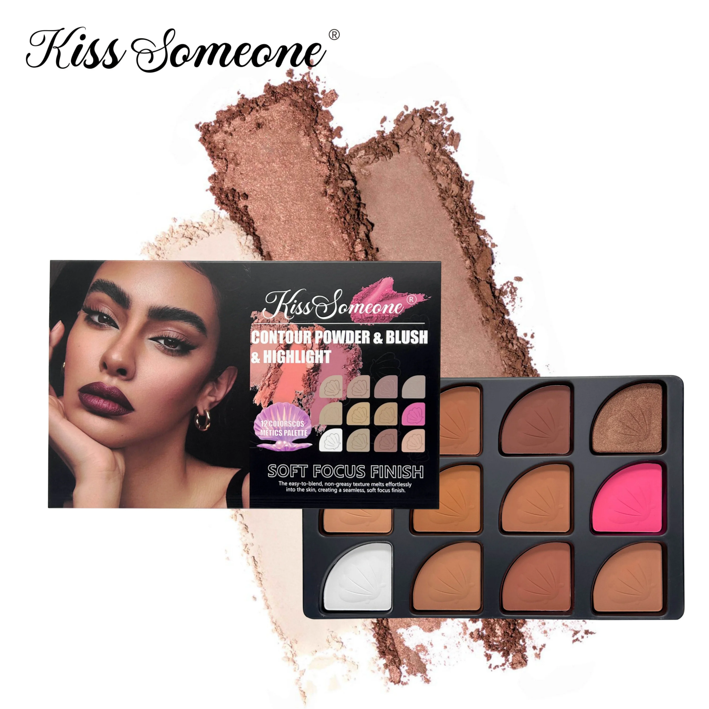 12 Colors Contour Palette，Blush Highlighter Bronzer Powder All in One Makeup Palettes，Blendable Matte Shimmer Illuminator Palett