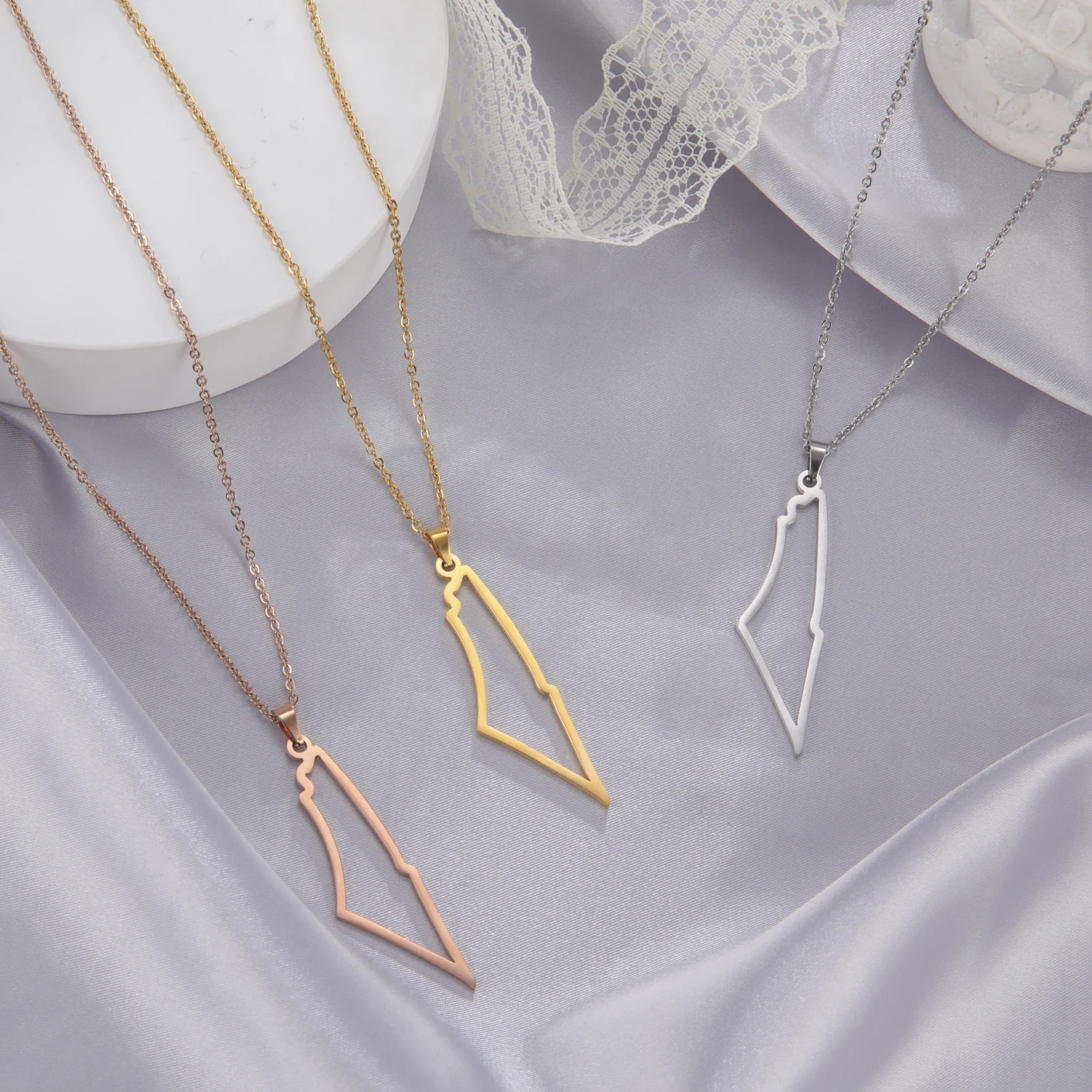 LIKGREAT Palestine Map Hollow Pendant Necklace For Women Men Stainless Steel Gold Color Chain Necklace Jewelry Gifts Wholesale