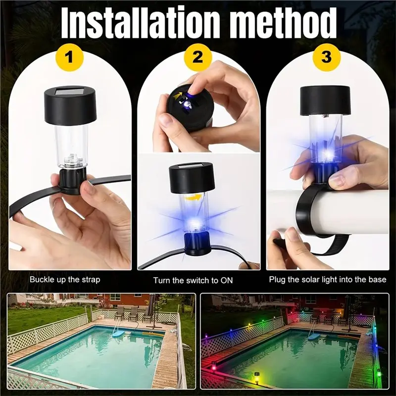 B50C Solar Pool Light Frame Ground Fence Decor Outdoor Swimming Pool Edge Landscape Lamps 10PCS Solar Pool Light