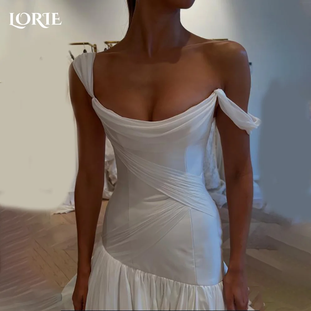 

LORIE Shawl Wedding Dress Strapless Sweetheart Pleats A-line Mermaid Bride Gown Chiffon Illsion Customized Corset Bride Dress
