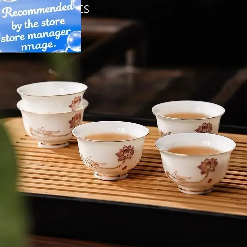 

6Pcs Chinese White Porcelain Tea Cup Creative Handmade Ceramic Small Tea Bowl Household Wine Glass Teacup Tea Set Accessories