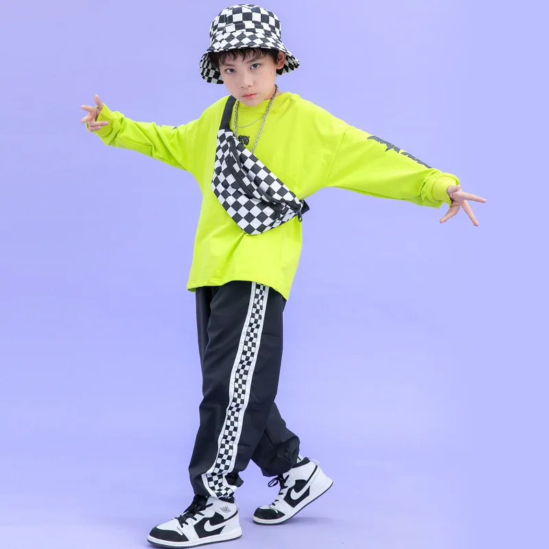 

Boys fluorescent green children's hip-hop casual dance suit spring and summer new hiphop trend cool sports suit