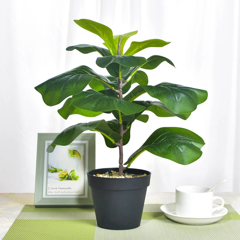Artificial Fiddle Folha Ficus Árvore, Faux Plantas, Arbusto, Verdura para Casamento, Pátio, Decoração ao ar livre, 19.6 ", 6Pcs
