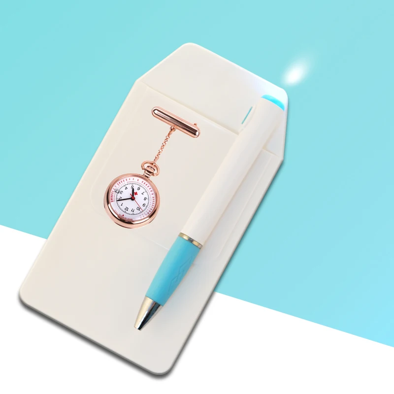 ALK Fob Nurse Pocket Watches Gift For nurses Quartz Doctor Watch Brooch LED ball pen set  Medical Clock Rose Gold PVC Pen pocket