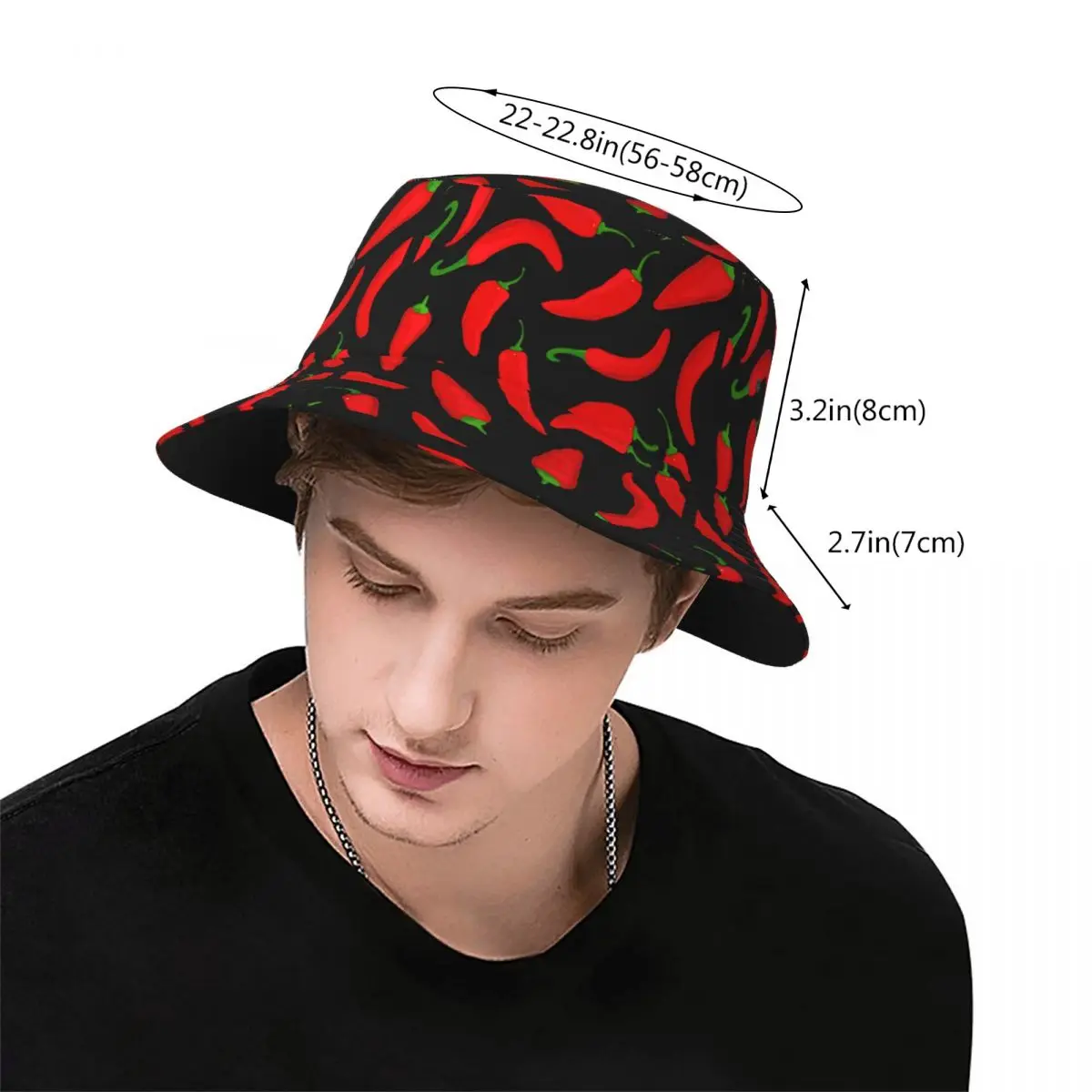 Red Chilli Pepper Bucket Hat Summer Black Pattern Retro Fisherman Hats For Couple Breathable Travel Hiking Caps