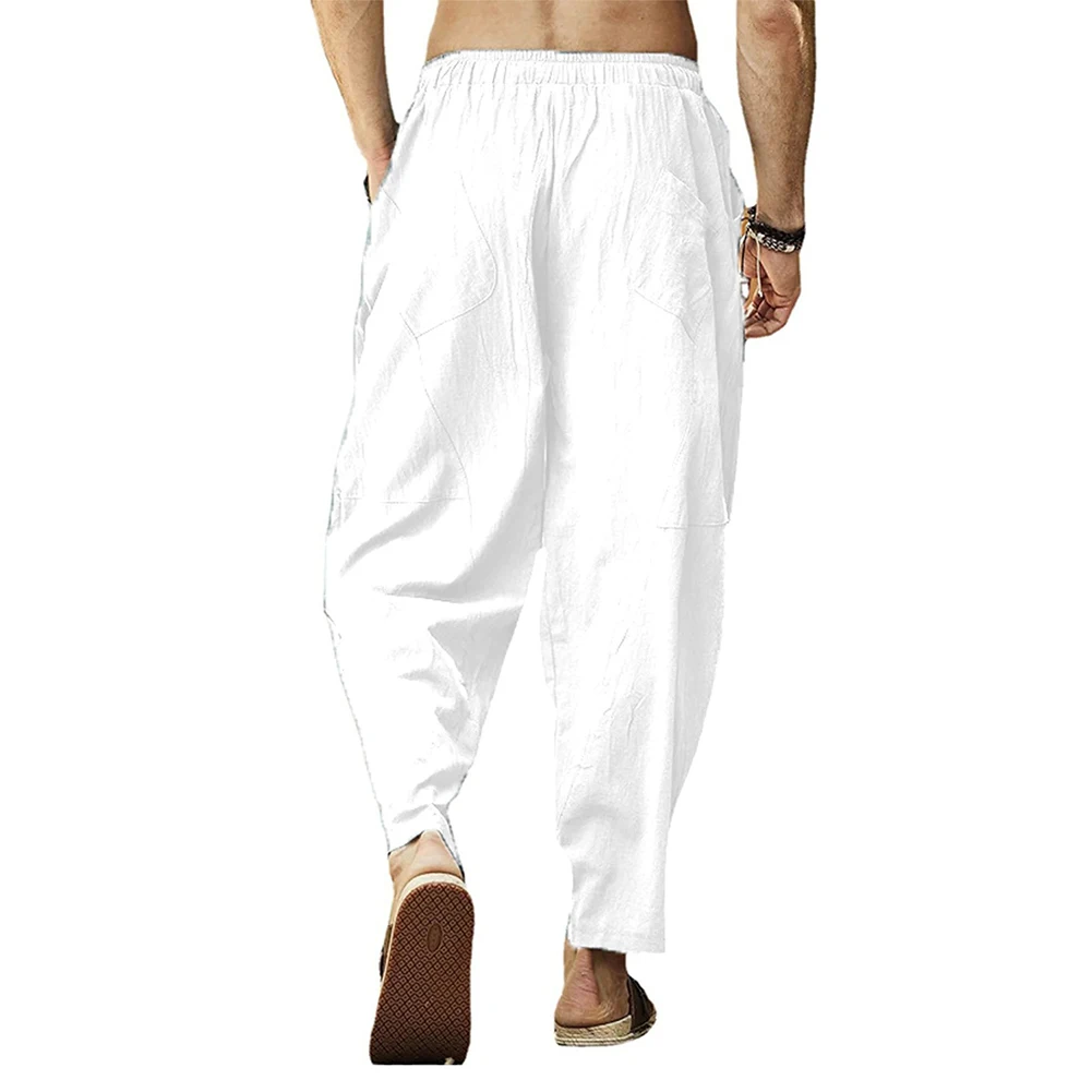 

Men's Drawstring Cotton Linen Breathable Soft Lantern Pants Joggers Casual Elastic Waist Loose Yoga Harem Trousers Pants