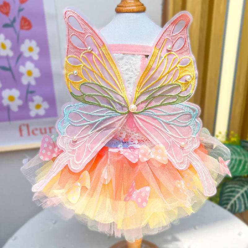 Dog Summer Dress for Pets Luxury Clothes Puppy Bridal Gown Tulle Skirt Doggy Clothing Vestidos for Small Medium Dogs Butterfly