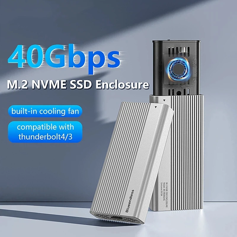 

40Gbps USB4 M.2 NVMe SSD Enclosure PCIe 4.0 With Cooling Fan Compatible With Thunderbolt 4/3 Solid State Drive Case