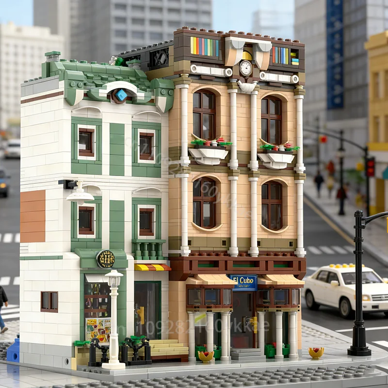 

2700 деталей MOC: Модель здания «Городская улица» — Студия и Аптека. Конструктор DIY 10297. Сборные кирпичики. Игрушка. Подарок на день рождения.