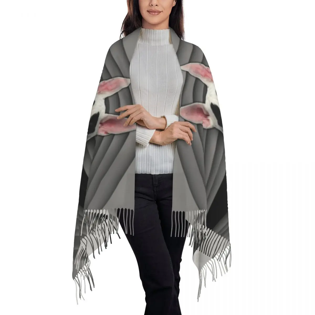 Lady Long Fashion Bull Terrier Scarves Women Winter Thick Warm Tassel Shawl Wrap Dog Animal Scarf image 3