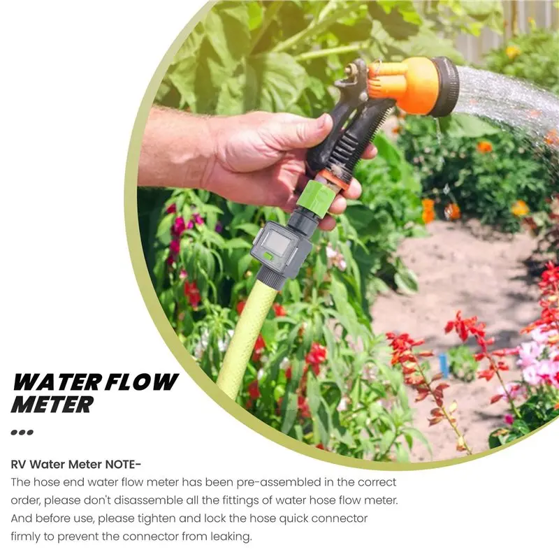 ABLN-3X Digital Water Flow Meter IPX6 Garden Hose Water Calculate Consumption Water Flow Rate 3/4Inch Thread Connectors