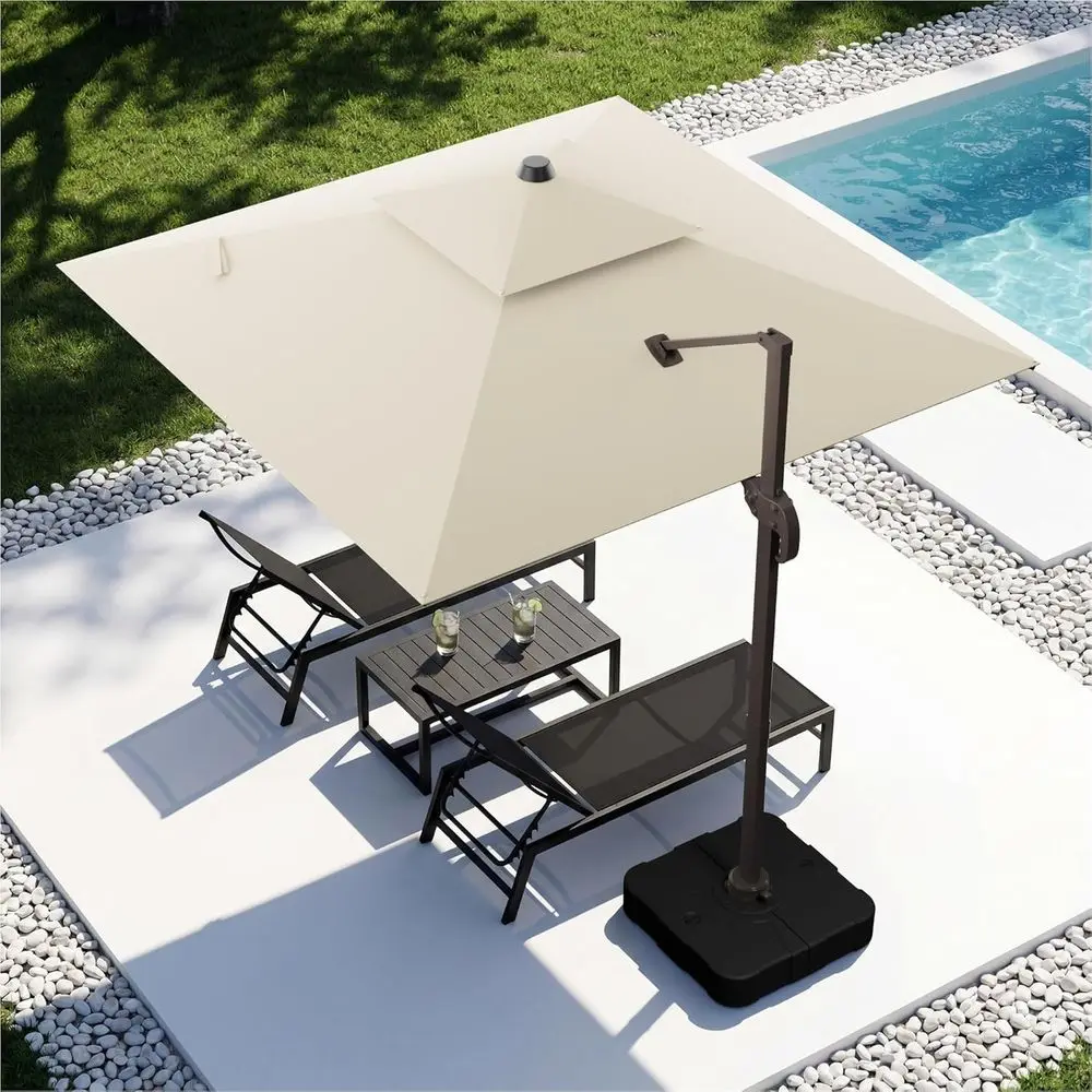 10x10 Cantilever Outdoor Patio Umbrellas, Double Top Large Square Heavy Duty 360° Rotation Sun Shade Umbrella for Garden Deck Po