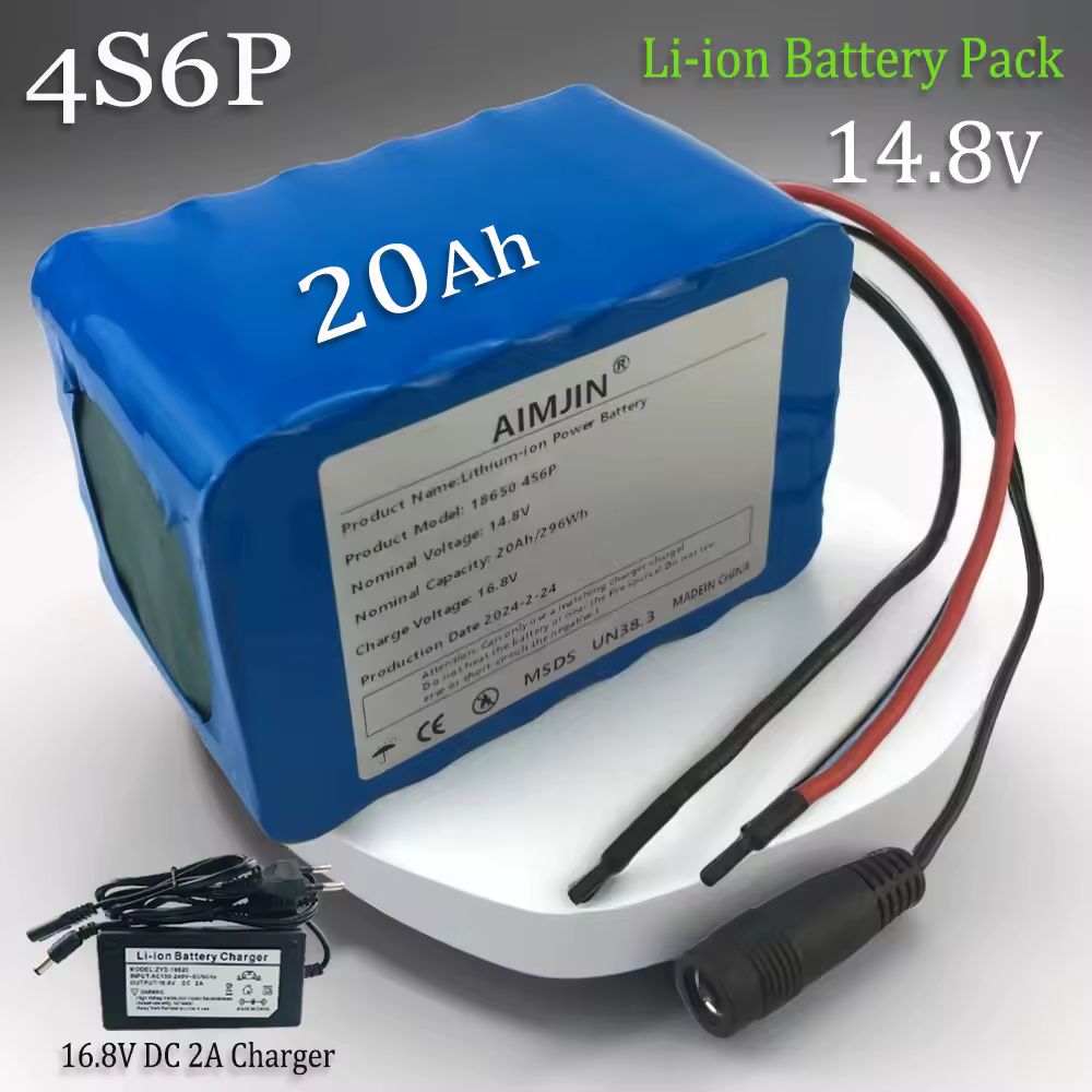 Batteria agli ioni di litio 4S6P 14,8 V 20 Ah 18650 con 5 A BMS per lampada da pesca notturna Riscaldatore Lampada da minatore Amplificatore ecc + Caricabatterie