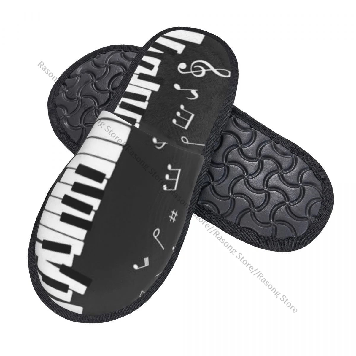 Plush Indoor Slippers Music Piano And Musical Notes Warm Soft Shoes Home Footwear Autumn Winter