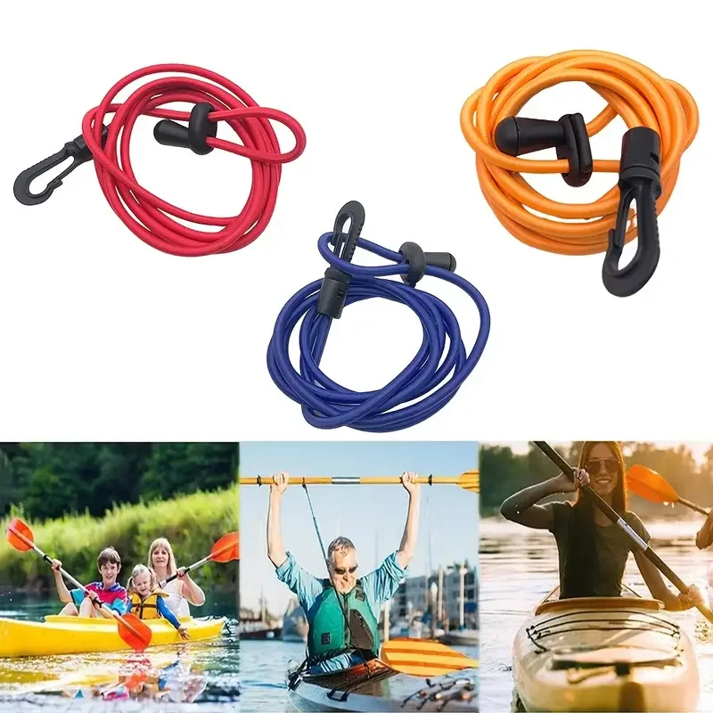 

1PC Elastic Kayak Paddle Leash Adjustable With Safety Hook Fishing Rod Pole Coiled Lanyard Cord Tie Rope Rowing Boat Accessories