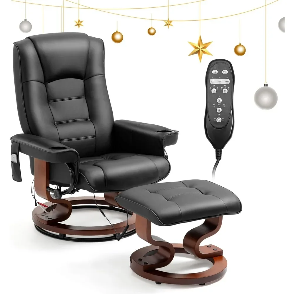 

Electric Massage Recliner with Ottoman, Swivel Lounge Chair with Massage, Faux Leather Recliner with Adjustable Back