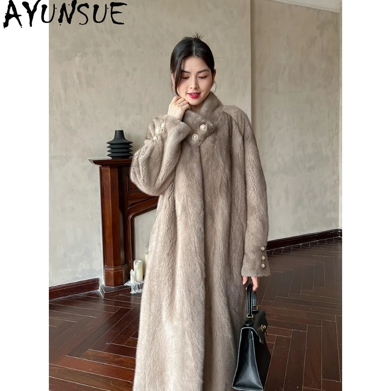 

AYUNSUE Natural Mink Fur Coats for Woman Winter 2025 New Arrival Long Clothes Office Wear Elegant Woman Clothes Fourrures Femmes