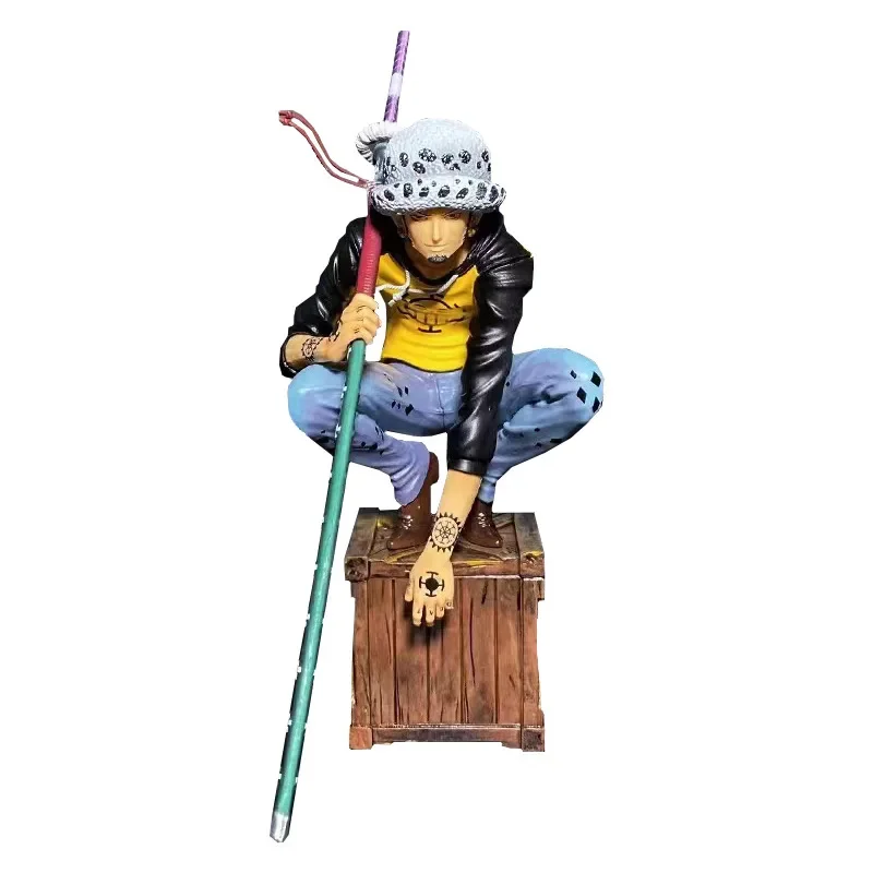 

Cartoon One Piece Squat Posture Trafalgar D Water Law The Kingdom Of Harmony Anime Action Figures Model Collect Ornament Kid Toy