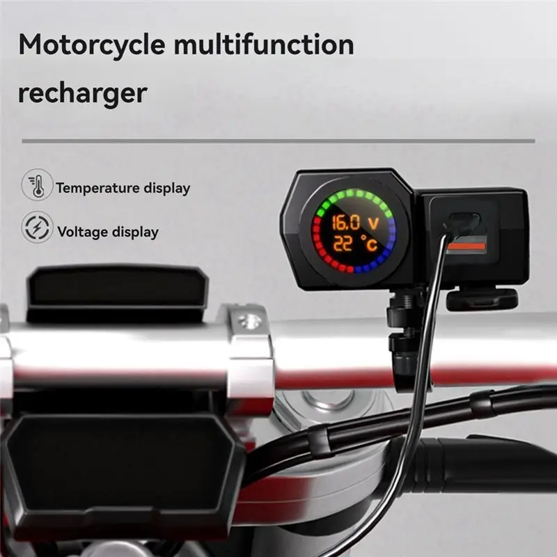 Highly Recommended USB Socket Motorcycle Handlebar & Rear Mirror Waterproof Fast Phone Power Adapter Digital Voltmeter T