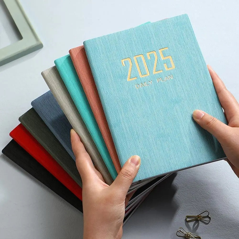 Simple A5 2025 Agenda Book with Calendar PU Leather Cover 2025 Planner Notebook Daily Weekly Monthly Planner Notebook