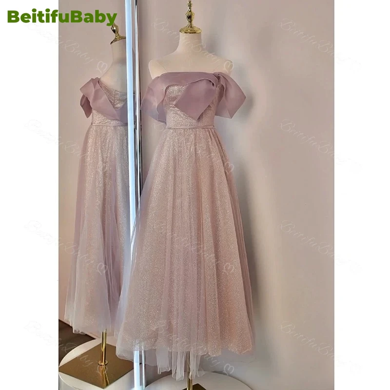 BeitifuBaby-Vestidos de dama de honor con hombros descubiertos, vestido de noche con cuello Barco, Vestidos Elegantes Para Mujer