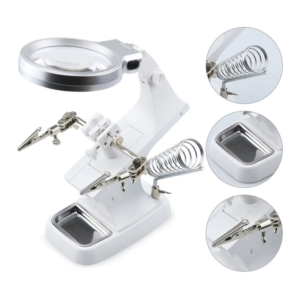 

3X/4.5X Soldering Iron Stand Magnifying Glass Third Hand Welding Magnifier Alligator Clip Holder Standing Style Repair Mgnifying