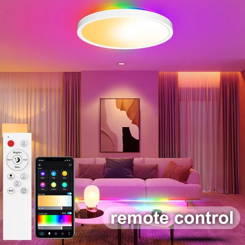ZAOXI Smart WIFI Bluetooth Remote Control Dimming And Color Matching Alexa Voice Modern RGB Color Ceiling Light 30W 2700K-6500K