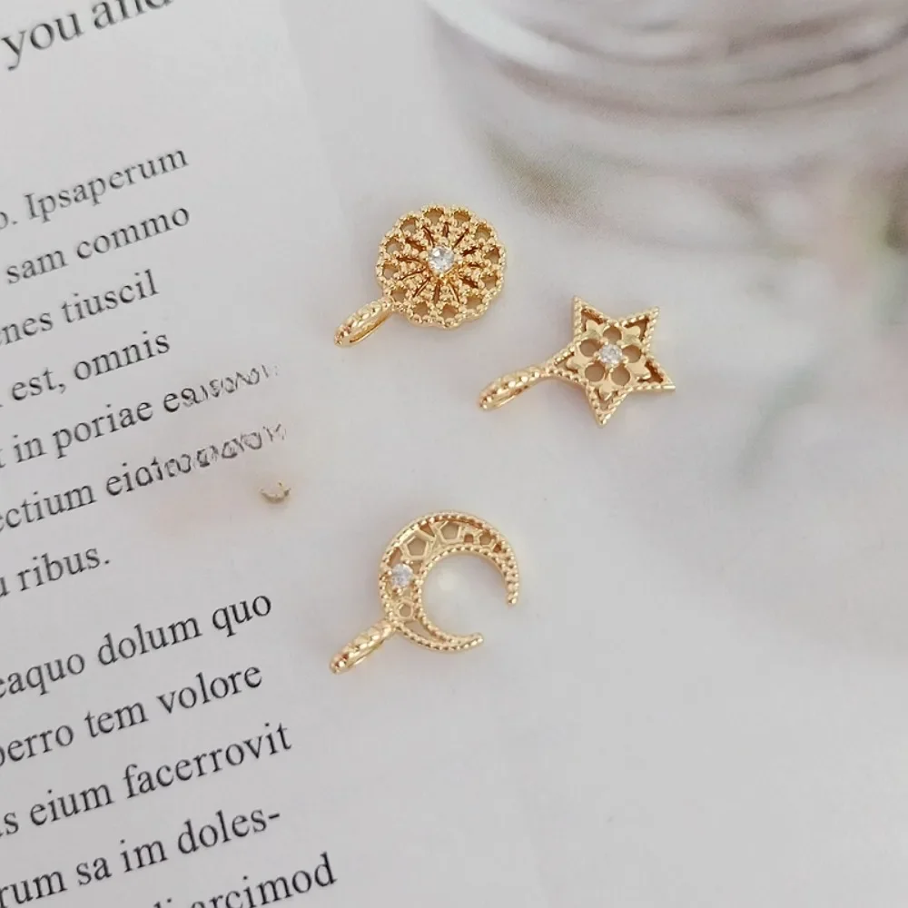 

14K Gold-plated Color-preserving, Zircon Five-pointed Star, Round Small Moon Hollowed-out Pendant DIY Jewelry Accessory