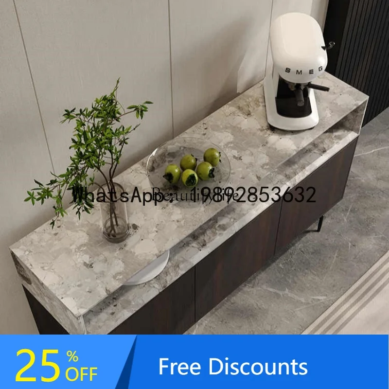 

minimalist natural marble dining side cabinet integrated storage against the wall light luxury living room cabinet