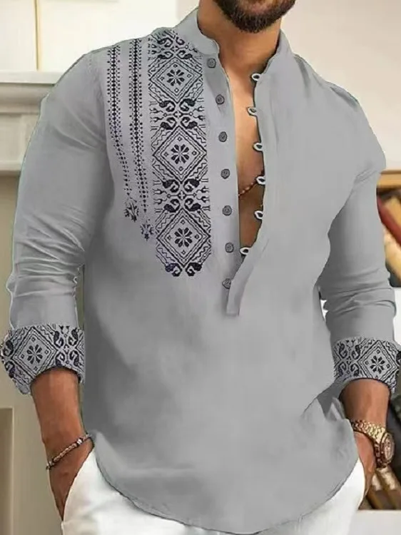 

Мужской пуловер с воротником-стойкой и принтом, ткань из хлопчатобумажной смеси, длинный свеч, дышащая летняя модная подставка, без нее