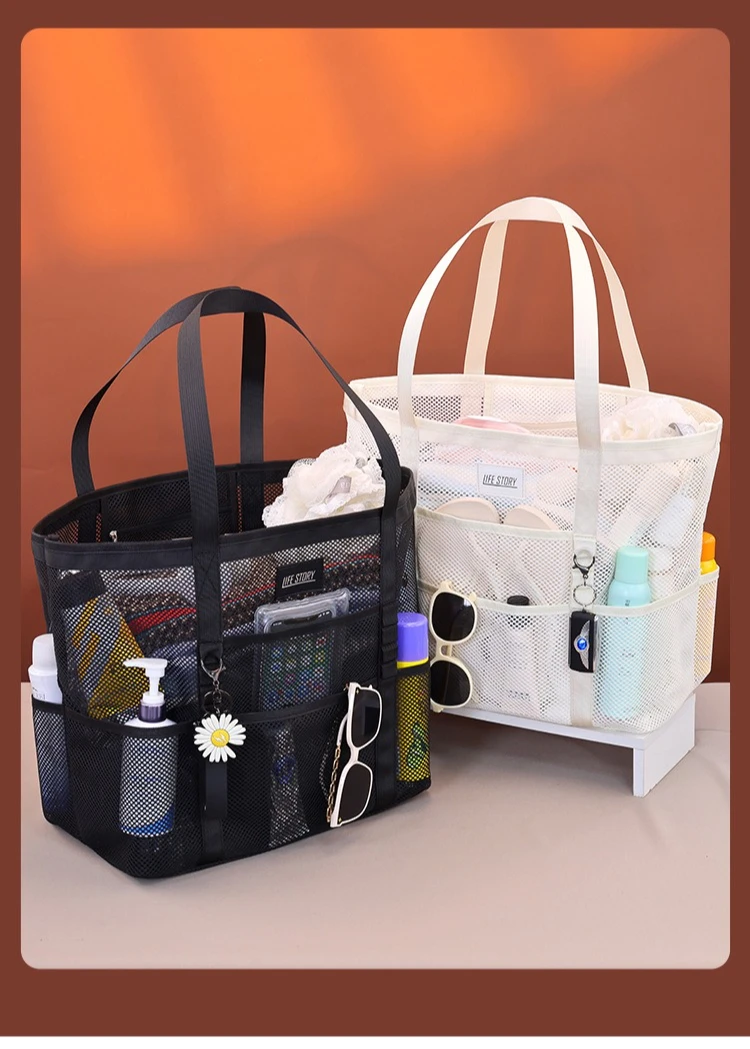 Atmungsaktive Mesh-Strandtasche mit mehreren Aufbewahrungstaschen, übergroße, schnell trocknende, wasserdichte Schultertasche für Sommersport im Freien – Detail 10
